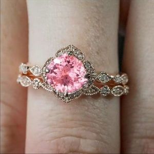 Rings Set Pink Crystal Rings Women Lover Wedding